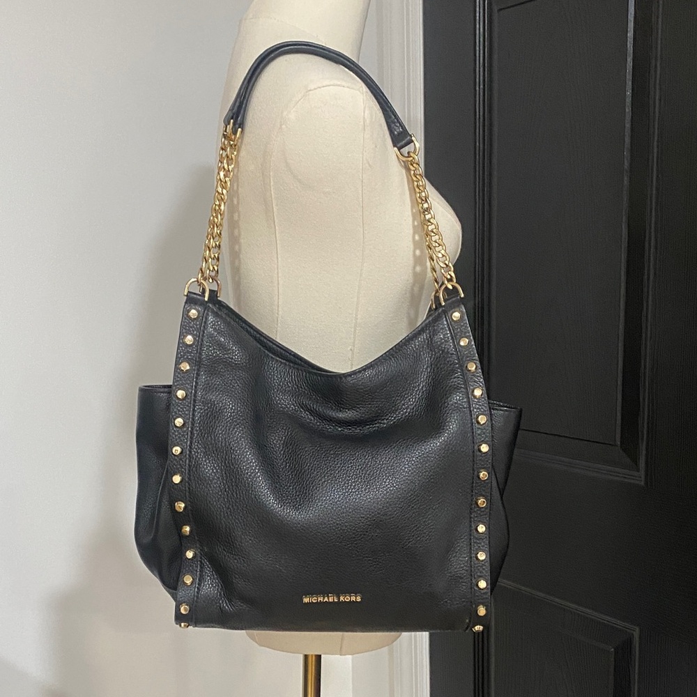 Michael Kors Black Shoulder Bag with Gold Studs